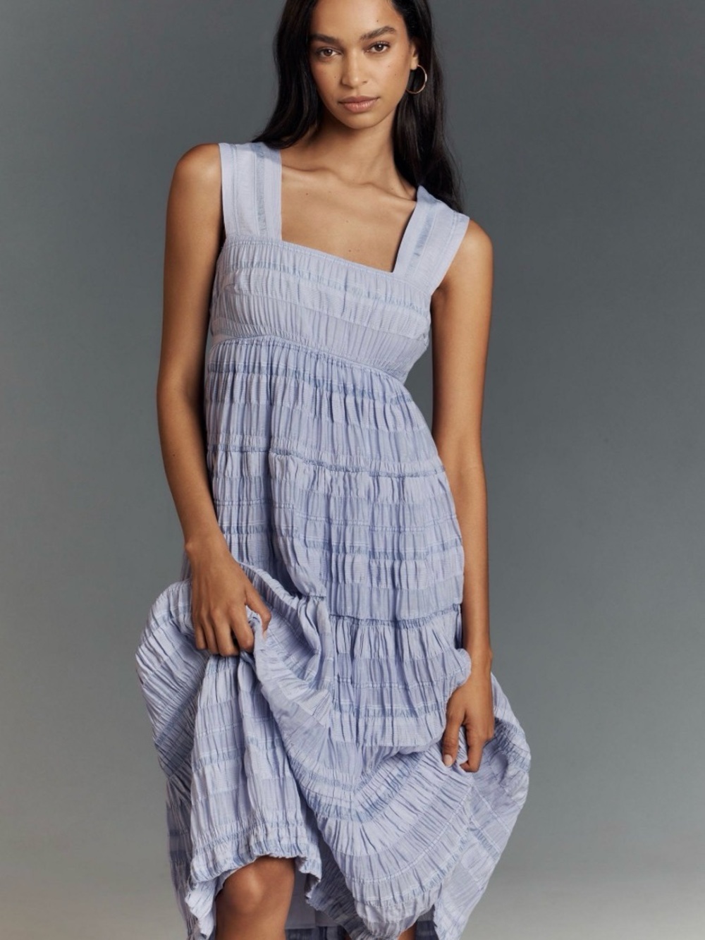 Lilac Tiered Smocked Midi Dress - Picture 3 of 8